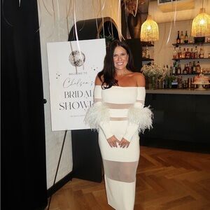 Lapointe Elegant Off-Shoulder White Midi Dress (Beyoncé wore same style dress)
